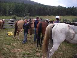 Tying up horses at Bonita Cow Camp
